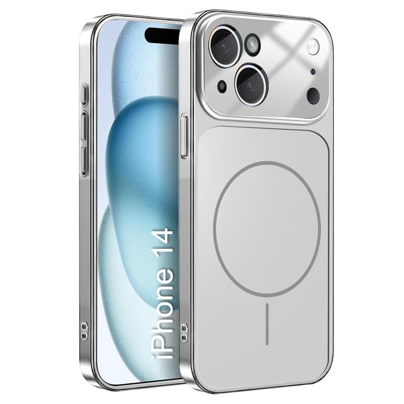 Image of LuxuryKase Converter Case for iPhone 14 | Premium Protective MagSafe Cover | iPhone 17 Pro Series Style Design | in Built Camera Guard | Wireless Charging Compatible - Silver