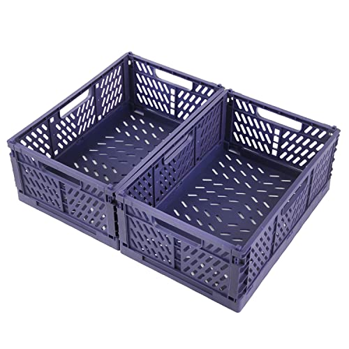 Spesh 2 Pcs Collapsible Storage Boxes Stackable Storage Baskets Folding Plastic Crates Foldable Crate Bins with Handles for Desk,Shelf,Cupboard(Blue, 30*20*12cm)