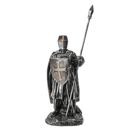 Pacific Giftware Medieval Knight Figurine with Spear and Shield Detailed Resin Decor Ideal for Tabletop Display or Unique Collectible 7.2" Tall