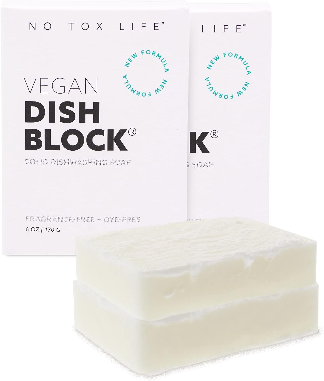 NO TOX LIFE Vegan Dish Block, 6 oz – A Solid Dish Soap for Effective Cleaning of Dishes, Pots and Pans – Ultra-Concentrated Biodegradable Formula – Fragrance and Dye Free – 2 Pack