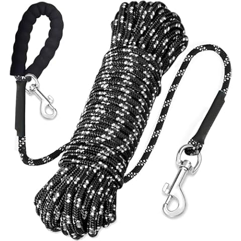 Reflective Long Leash for Dogs Outside, 15FT/30FT/50FT Dog Training Lead with Padded Handle, Heavy Duty Check Cord Recall Leads for Dogs Training, Playing, Camping, or Backyard Cover