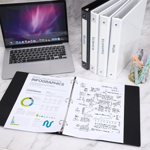 EOOUT 1 inch 3-Ring Binder 12 Pack Black and White with 2 Pockets Inside, Fits 11 x 8.5 Inch Paper with 175 Sheets Capacity, for Office, Home, School Project