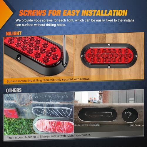 Image of Nilight 6Inch Oval Tail Light 2PCS Red 24LED Running Stop Brake Turn Surface Mount Marker Light Sealed IP67 Waterproof Taillight for 12V RV Camper Caravan Truck Trailer Bus