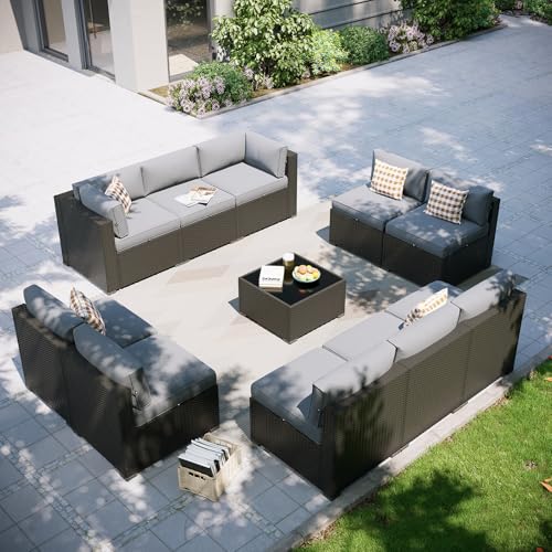 Aoxun Patio Furniture Set, 11 Piece Outdoor Sectional Sofas with