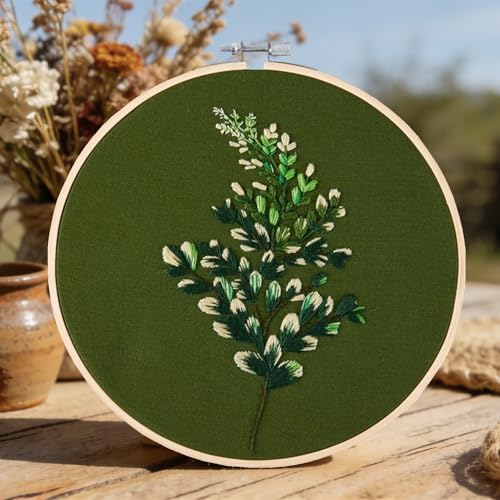 Image of Crafmanoe Hand DIY Embroidery Kits for Beginners Adults, Plant Crewel Embroidery Starter Kits, Stamped Cross Stitch Kits for Beginners Adults Craft Kits for Women, Embroidery Hoops, Fabric and Thread