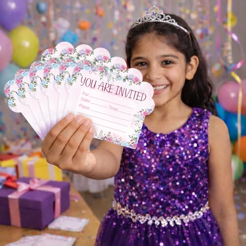 Image of Party Propz Princess Theme Birthday Invitation Cards - 20 Pcs, Celebration Invites for Girls, Double-Sided Kids Happy Birthday Card with Castle and Carriage Design (Cardstock)