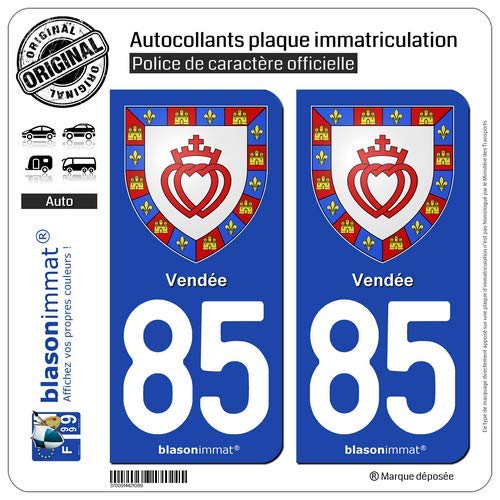 blasonimmat 2 Autocollants Plaque immatriculation Auto 85 Vendée - Armoiries