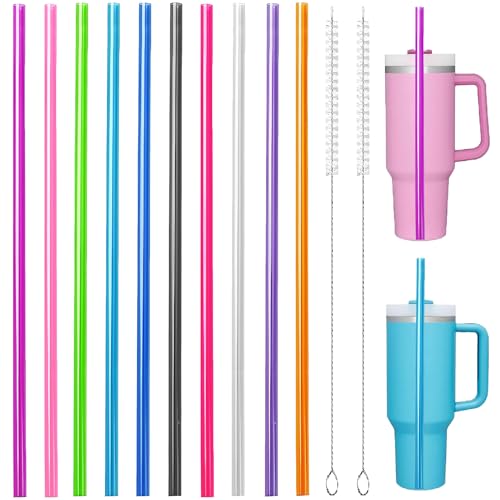 10PCS Replacement Straw Compatible with Stanley|Owala|Simple Modern 40 oz 30 oz Cup Tumbler -12 Inch Reusable Drinking Straws for Stanley Travel Tumbler + Brush for Stanley Hydro Jug Cup Accessories
