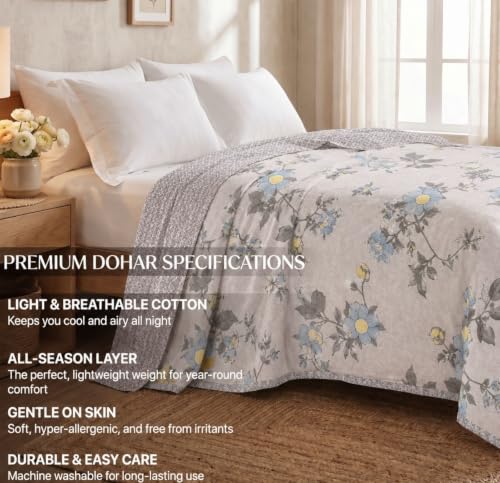 Image of VAS COLLECTIONS Cotton AC Blanket for Double Bed (220x230 cm) | Reversible Soft Lightweight All-Season Blanket | Skin-Friendly & Breathable Comforter (Blue Lagoon), Double