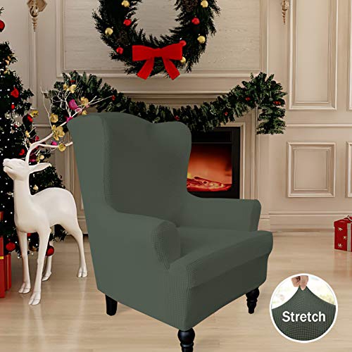 Image of Easy-Going Stretch Wingback Chair Sofa Slipcover Olive Green