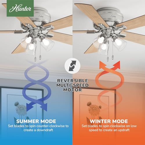 Image of Hunter Crestfield, Indoor, Ceiling Fan, Quiet, 52 inch, Brushed Nickel