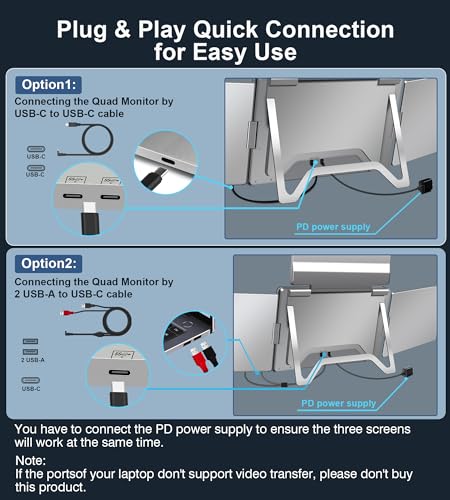Quad Monitor, Just 1 Cable for 3 Screens, FHD 1080P IPS Laptop Extender - Image 4