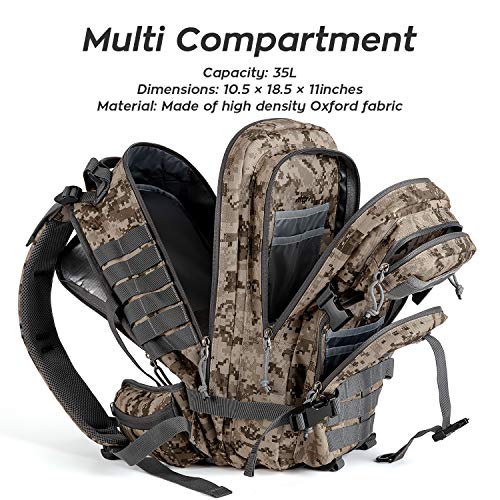 Gelindo Military Tactical Backpack, Army Molle Bag, Assault Backpacks, Small Rucksack for Hunting, Camping, Trekking, School, 35L