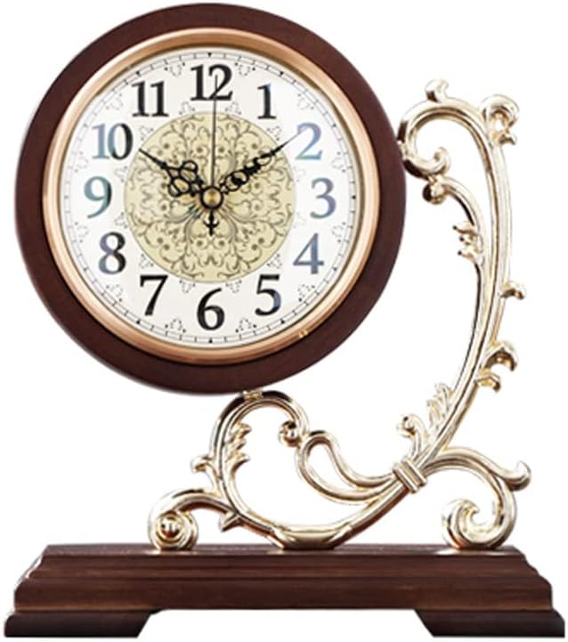 European-Style Retro Solid Wood Desk Clock Living Room Home Large Display Silent Clock Ornaments Desktop Desktop Clocks (Color : A, Size : 22.5926cm)