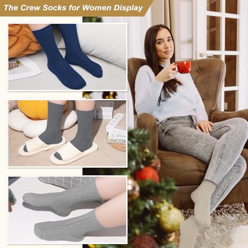 Image of Justay Crew Socks for Women - Soft Knit Boot Calf Comfortable Cute Dress Cotton Socks Gifts