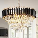 WABON Crystal Chandelier Modern Black and Gold Chandelier Light Fixture, D23.6'' Ceiling Chandelier