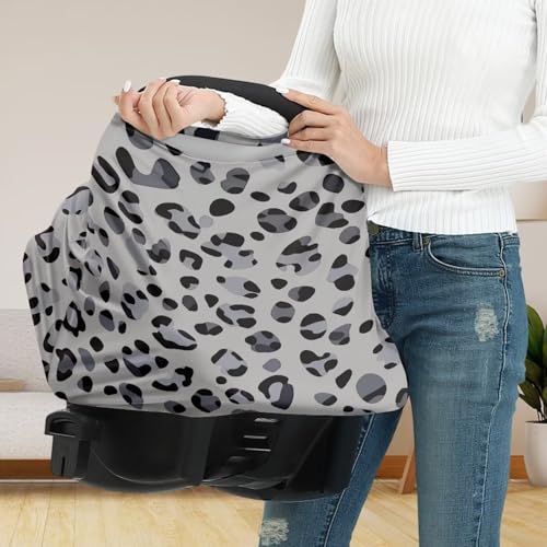 Image of Forchrinse Grey Leopard Print Baby Car Seat Cover Soft Stretchy Breastfeeding Nursing Cover Multi Use Cover for Shopping Cart /High Chair /Stroller