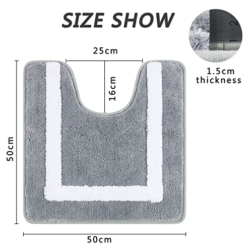 Famibay Pedestal Mat Non Slip U Shape Toilet Mat Machine Washable Toilet Bath Rug Water Absorbent Microfiber Bathroom Floor Carpet for Toilet Bathroom(Grey - Image 3