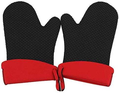 Kitchen Oven Mitts, Toprime Flexibility of Cotton Heat Resistant Grill Gloves, Non-Slip Grip 500°F/260°C for Cooking, Baking, Grilling, Black - 1 Pair