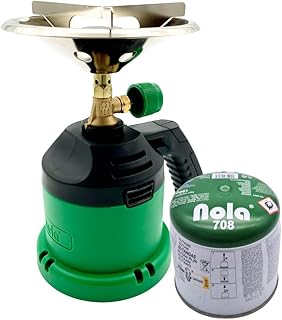 NOLA Campingkocher inkl. 190g Stechgaskartusche – Gaskocher Set für Camping, Outdoor, Zelten – kompakter Kocher mit Gas für unterwegs, kompatibel mit Stechkartusche (EN 417) Art.871