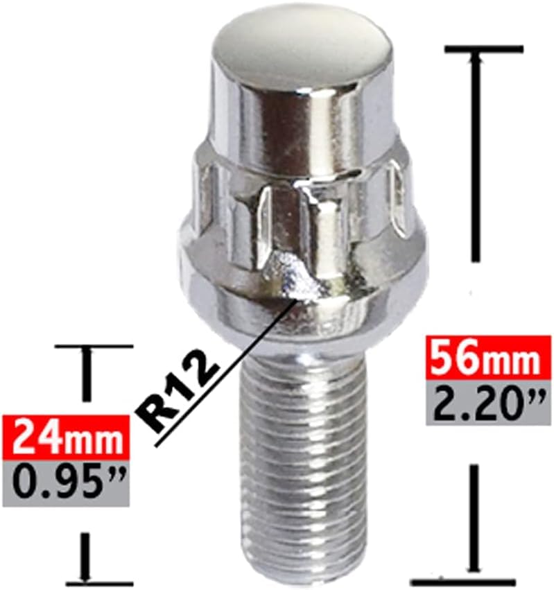 Image of Wheel Accessories Parts 4 Locks + Key M14 x 1.25 Thread Acorn Seat Lug Bolt Lock Chrome Finish 24mm Shank Length Dual Hex Key 17mm & 19mm fits Mini Cooper