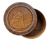 Round Decorative Trinket Birch Bark Wooden Box Animals (Fox)