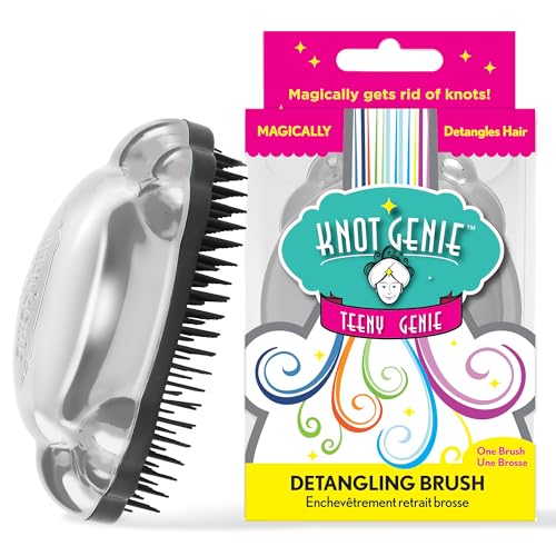 Knot Genie Teeny Detangling Hair Brush for Kids (Peaceful Pewter) | Perfect Detangling Brush for Curly Hair, Gently Separate Tangles, Leaves Hair Smooth and Shiny | The Pain-Free Knot Detangler