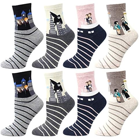 LIVEBEAR Women's 4/5/8/10 Pair Cute Large Print Funny Novelty Crew Socks Made In Korea (Movies 8 Pack) Cover