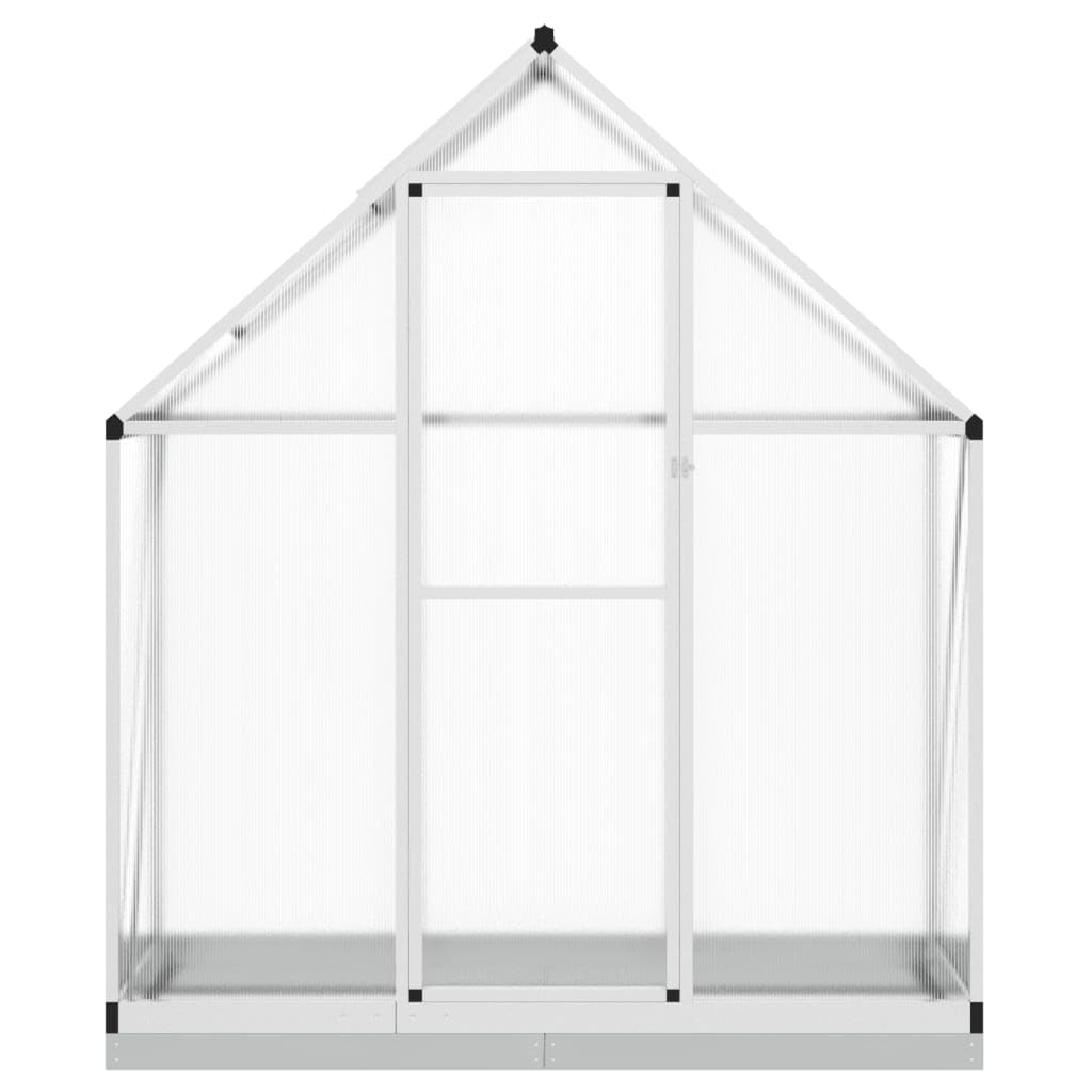 Rama szklarni ze srebrną podstawą, 169 x 58 x 202 cm, aluminiowa szklarnia ogrodowa z poliwęglanu z regulowanym dachem i drzwiami, aluminiowa rama