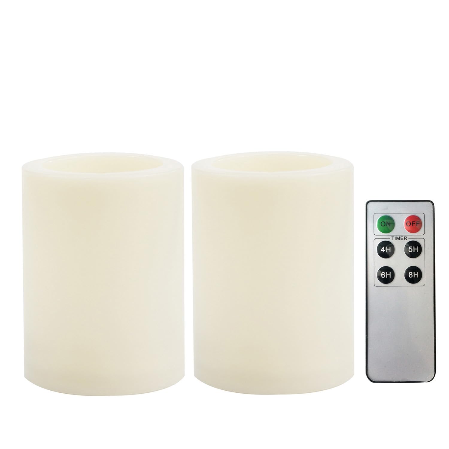 Outdoor Battery Operated Flameless Candles with Remote Timer D3”xH4” 2 PCS | CANDLE CHOICE Waterproof Plastic LED Pillar Candles for Lantern Patio Garden Wedding Party Halloween Christmas Decorations