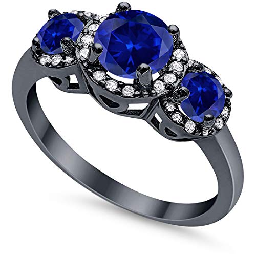 Blue Apple Co. 3 Stone Halo Wedding Band Ring Simulated Round CZ 925 Sterling Silver2