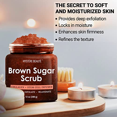 Mystére Beauté Brown Sugar Body Scrub For Women & Men- Natural Skin Care - Moisturizing And Exfoliating Body & Foot Scrub - Fights Acne, Fine Lines & Wrinkles, Great Gift Item - 12 Oz #TOP4