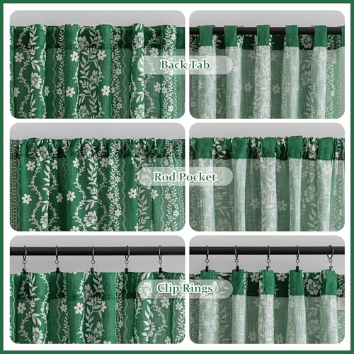 Image of MYSKY HOME Green Boho Linen Blend Curtains 84 inch Length 2 Panels Set for Living Room Dining Room Farmhouse Semi Sheer Floral Printed Vintage Bohemian Drapes with White Tassel Back Tab, 50 inch Wide
