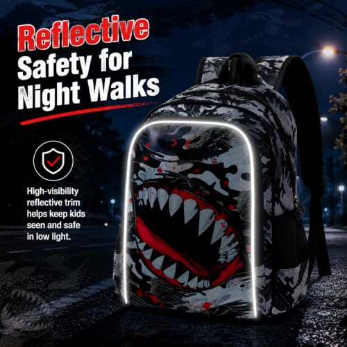 Image of 3Pcs Backpack for Boys, 16 inch Shark Kids Bookbag with Lunch Box, School Backpacks for Elementary Preschool Kindergarten (Black)