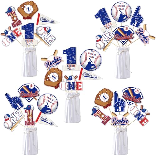 30Pcs Baseball First Birthday Centerpiece Sticks, Rookie of the Year Table Toppers Decorations for Boys 1st Birthday Party, My Rookie Year Party Decor, Baseball Themed Party Decor