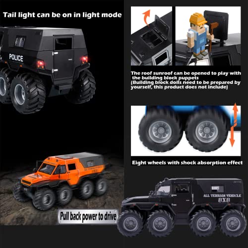 Fesvasdee Truck Toy 8X8 Off-Road Refitted Model Adventure Suv Car 1/24 Scale Monster Trucks Pickup Diecast Metal Model Cars With Sound And Light For Kids Age 3 Year And Up Black #TOP3