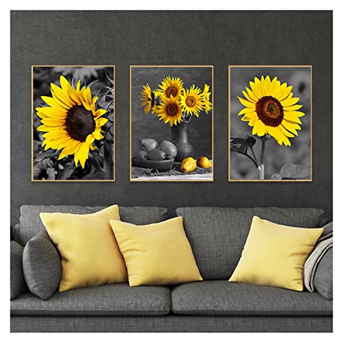 Lienzo de girasol vintage de 20x30 cm set de 3 láminas modernas sin marco para salón