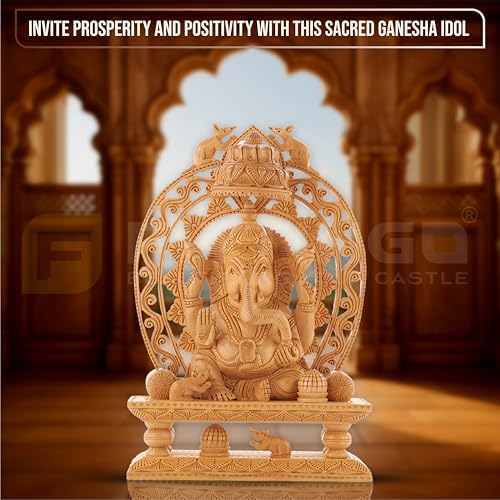 Image of Wooden Ganesh Idol /Handcraft Floral Arch Design Ganesh Murti /Wooden Ganesha Statue for Home Decor /Ganpati Murti for Home Temple, Pooja Room, Office & Festive Gifting (11.81 Inch)