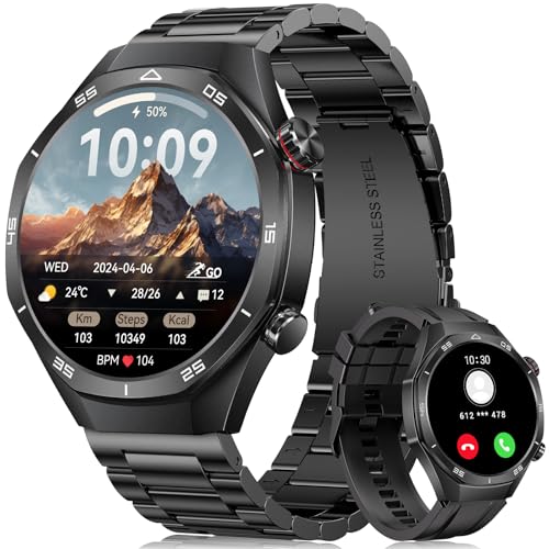 MEGALITH Reloj Inteligente Hombre Llamadas: 1.52' TFT Bluetooth Compatible Android iOS - Arterial Presion Deportivo Impermeable Podometro Smartwatch Negro