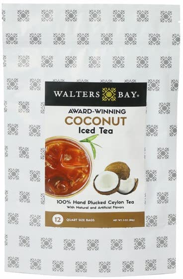 Miniatura 2 de Walters Bay Té helado de coco  Bolsas de té de tamaño de 12 cuartos de galón, té de Ceilán, sin azúcar, sabor a coco, 100% arrancado a mano, té negro