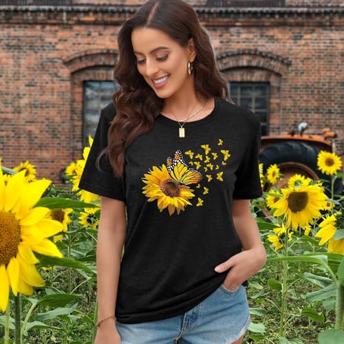 EUOW Women's Sunflower Graphic Shirts Boho Flowers Tee Tops Cute Summer Vintage Short Sleeve Holiday T Shirt4