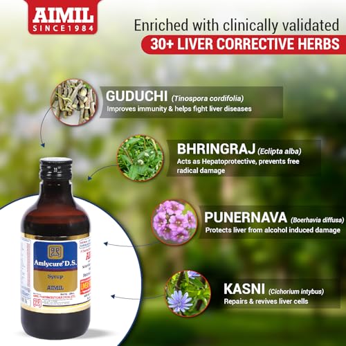 Image of AIMIL Amlycure D.S. Syrup for Liver Health - Natural Liver Herbal Tonic | 100 ml