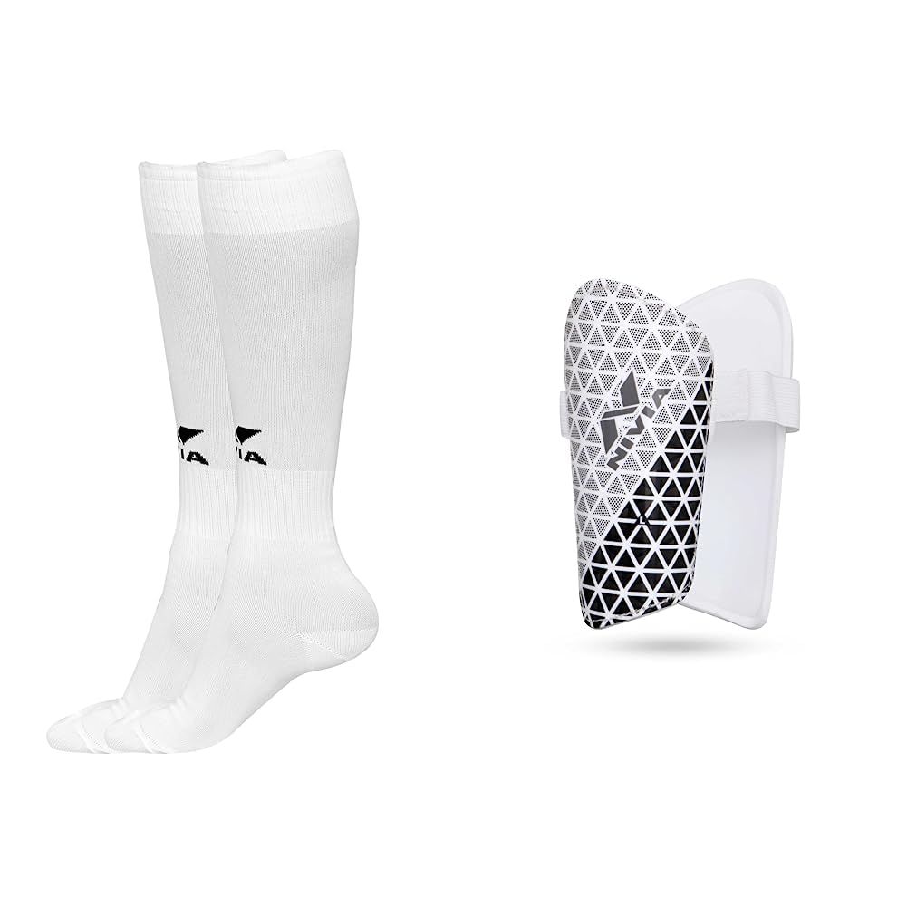 Nivia Plain Encounter Football Stockings for Men & Women, Knee Length Stockings, Football Socks, Soccer Socks, Sports Socks (White/Black) Size-M Wisdom-2018 Plastic Shin Guard, Small (White) (B0C99LFB17) Amazon Price History, Amazon Price Tracker