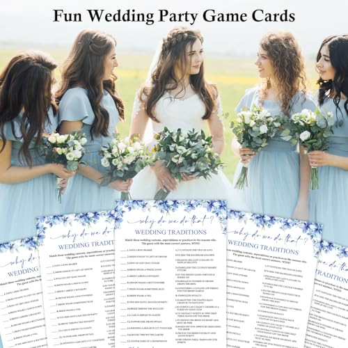 Image of Wedding Traditions Bridal Shower Games, 25 Blue Floral Bridal Shower Game Cards & 1 Answer Card, Engagement Party Game for Guests, Wedding Games for Reception, Marriage Party Supplies -16