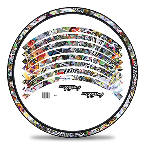 16-teiliges Set Felgenrandaufkleber Sticker f&uuml;r Fahrrad Felgen in verschiedenen Designs Komplett Set f&uuml;r 27' 29' f&uuml;r Ebike Rennrad Mountainbike MTB Laufrad RX035 (Nr. 1 Stickerbomb, Matt)