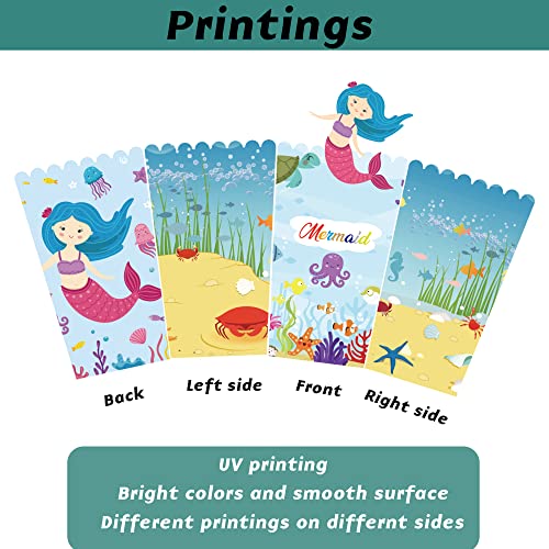 Image of Sumerk 12Pcs Mermaid Popcorn Boxes Candy Snacks Containers for Movie Night, Carnival, Theater Paper Popcorn Bags for Children's Baby Girls Birthday Party Decorations