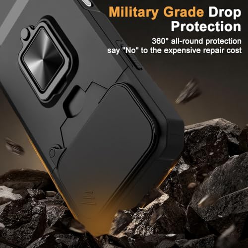 Image of ZORBES 3 in 1 Multifunctional Fashion Phone Case for iPhone 17 Pro max | TPU Phone Case with Card Slot, Shockproof & Anti-slip Design, Rotatable Folding Phone Ring Support Sliding Camera Lens Shield