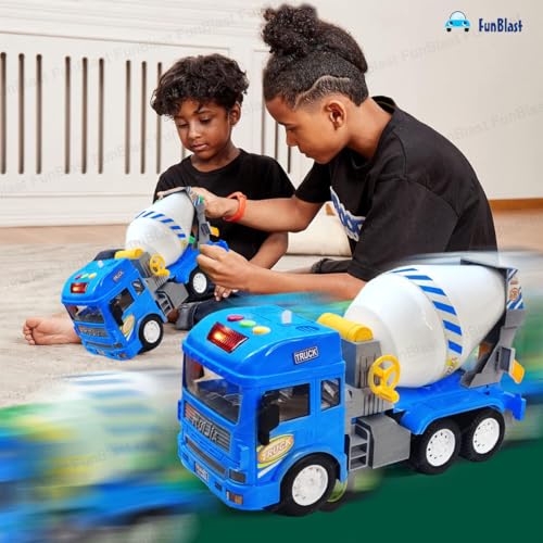 Image of FunBlast Cement Mixer Truck Toy, Pull-Back Construction Vehicle for Kids, 3+ Years, Unisex, Multicolor