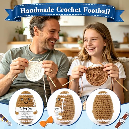 Dad Gifts from Daughter Son Wife, Positive Handmade Crochet Dad Christmas Birthday Gifts, Funny Cute Small Gift for Dads, I Love You Girl Papa Gift Ideas, Unique Football Doll for Father Daddy Stepdad - Image 4