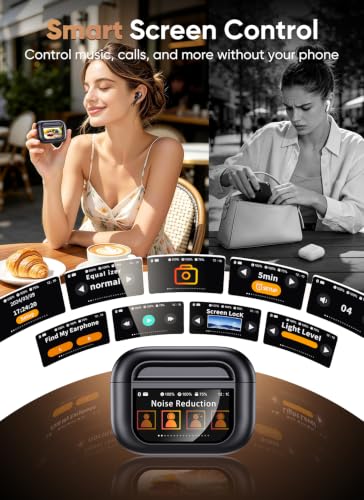 Image of Bucephalus Wireless Earbuds, Bluetooth 5.4 Ear Buds with Smart Touchscreen Case & Noise Cancelling, 48H Playtime, Bass Stereo Sound, Compatible with iPhone /Android, Pad - Ebony